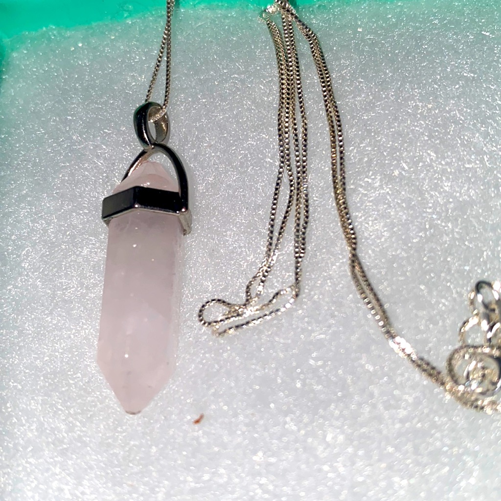 Boho Long Rose Quartz Sterling Silver Necklace 30 20$